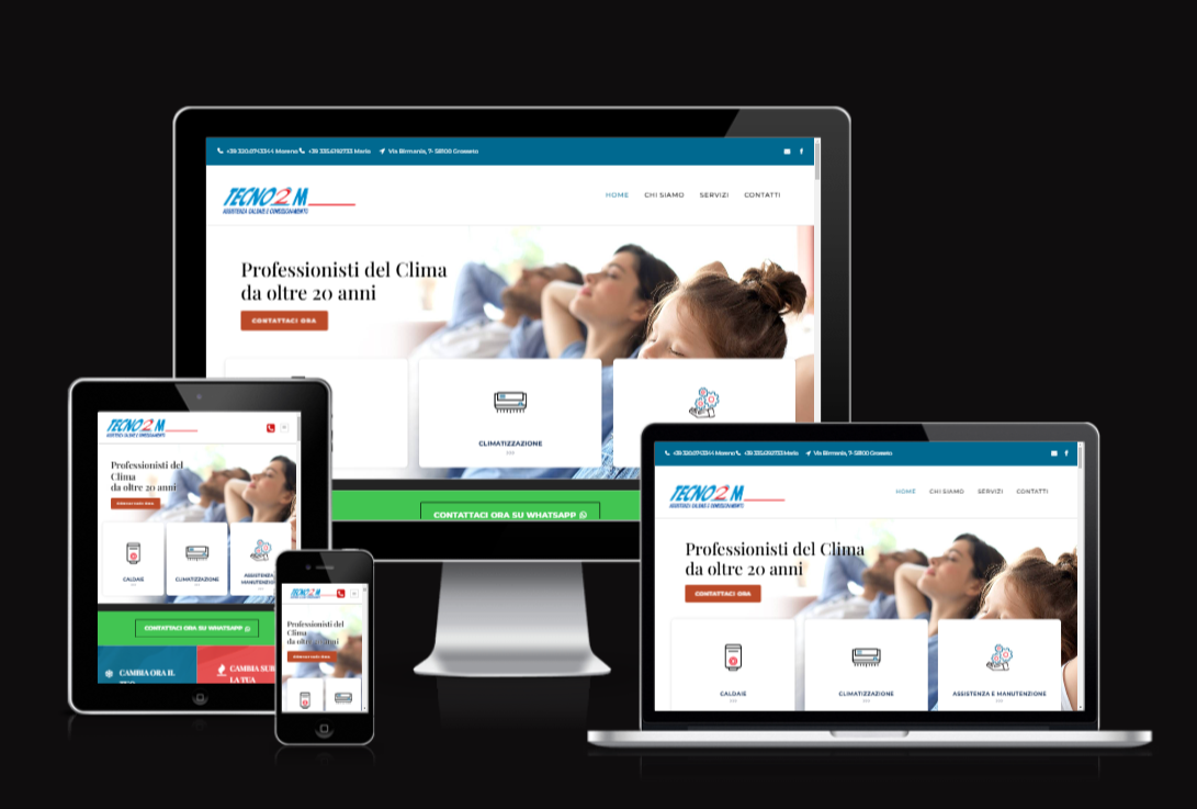 Realizzazione siti web Aziendali, TECNO2M Caldaie e Impianti di Climatizzazione - Agenzia Web Grosseto, Vulcano Comunicazione