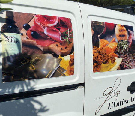 decorazione auto e mezzi aziendali Grosseto Agenzia Grafica Pubblicitaria - Vulcano Comunicazione Studio Grafico - Osteria Ghigo
